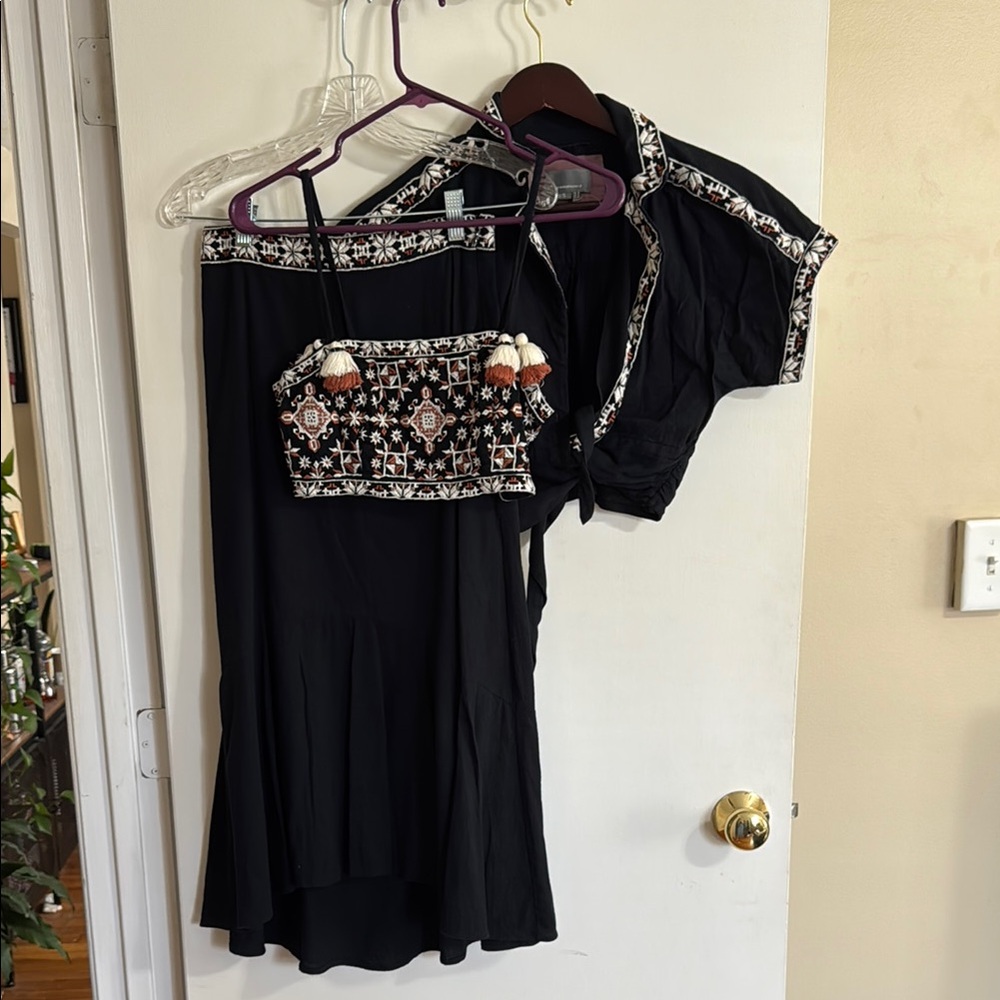 Anthropologie Black and White Embroidered Three-Piece Set